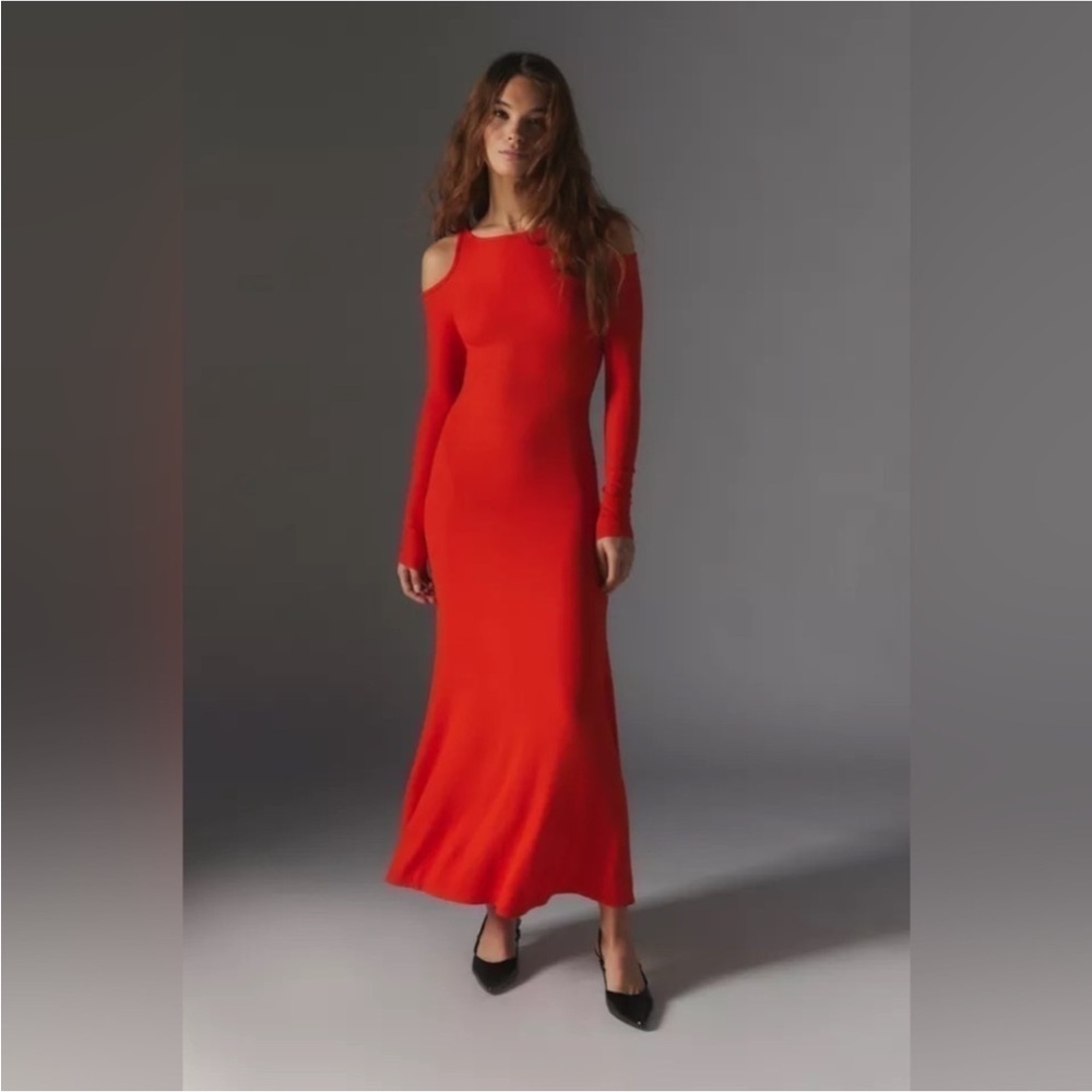 NWT UO Silence + Noise Xandra Knit Cold Shoulder Orange Maxi Dress size Large